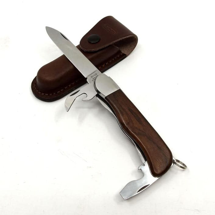 Navaja HIKER 3AK/KP hoja acero 420 mango madera funda cuero caja regalo