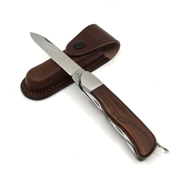 Navaja HIKER 3AK/KP hoja acero 420 mango madera funda cuero caja regalo