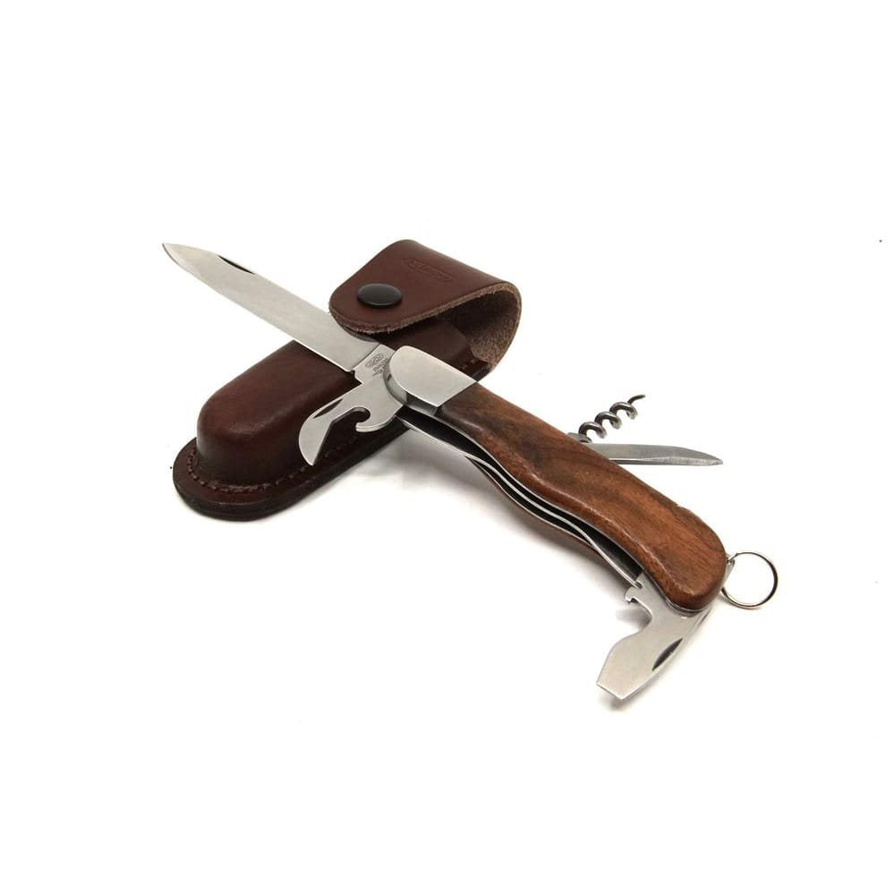 Navaja HIKER 3AK/KP hoja acero 420 mango madera funda cuero caja regalo