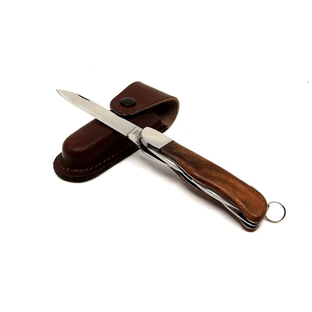Navaja HIKER 3AK/KP hoja acero 420 mango madera funda cuero caja regalo