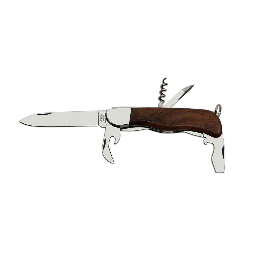 Navaja HIKER 3AK/KP plegable con hoja de acero inoxidable y mango de madera, funda de cuero