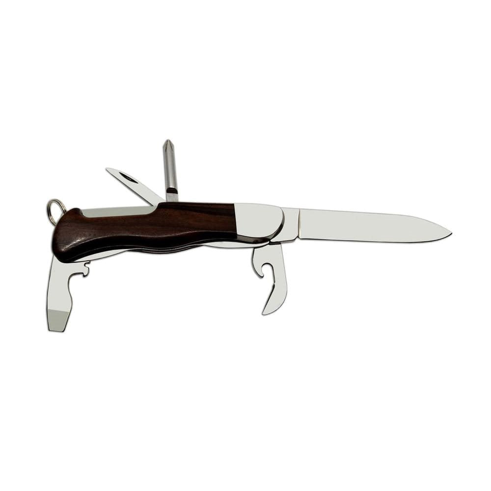 Cuchillo plegable HIKER 5BK/KP, hoja acero inoxidable 90 mm, mango madera, funda de cuero