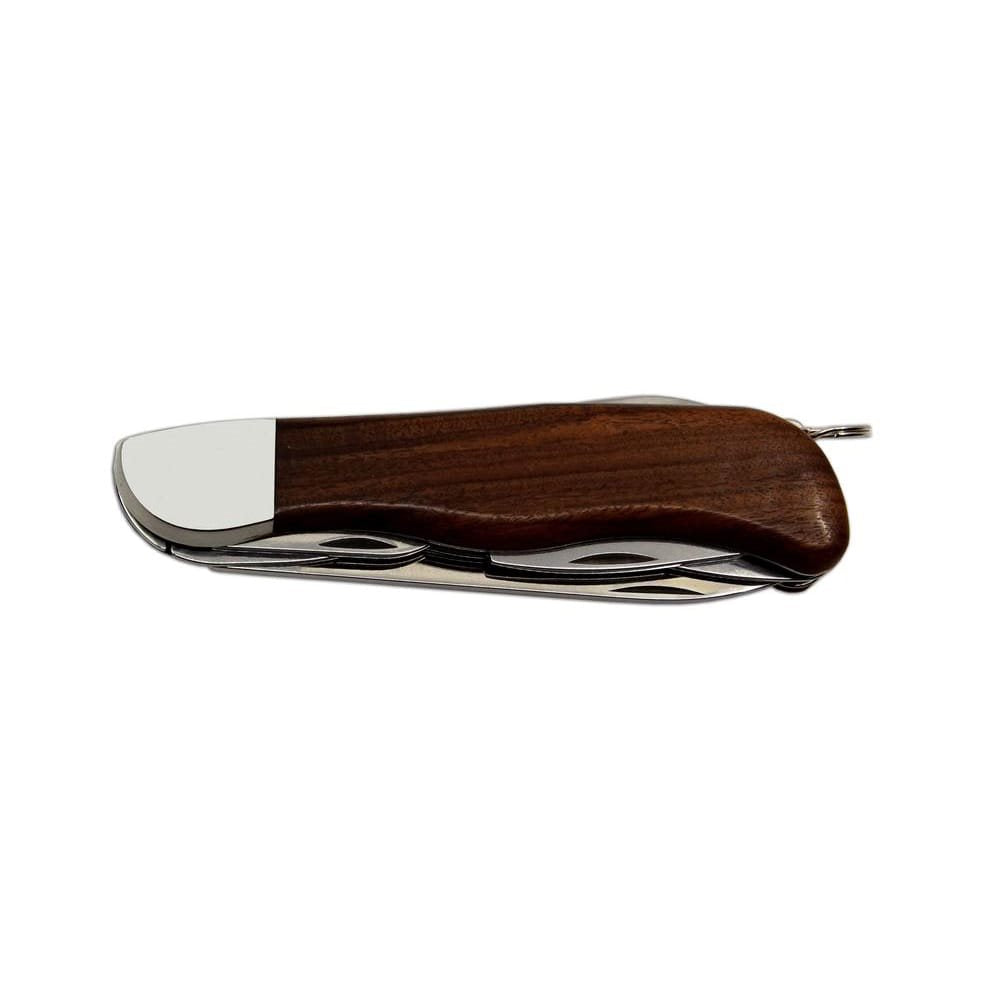 Cuchillo plegable HIKER 5BK/KP, hoja acero inoxidable 90 mm, mango madera, funda de cuero