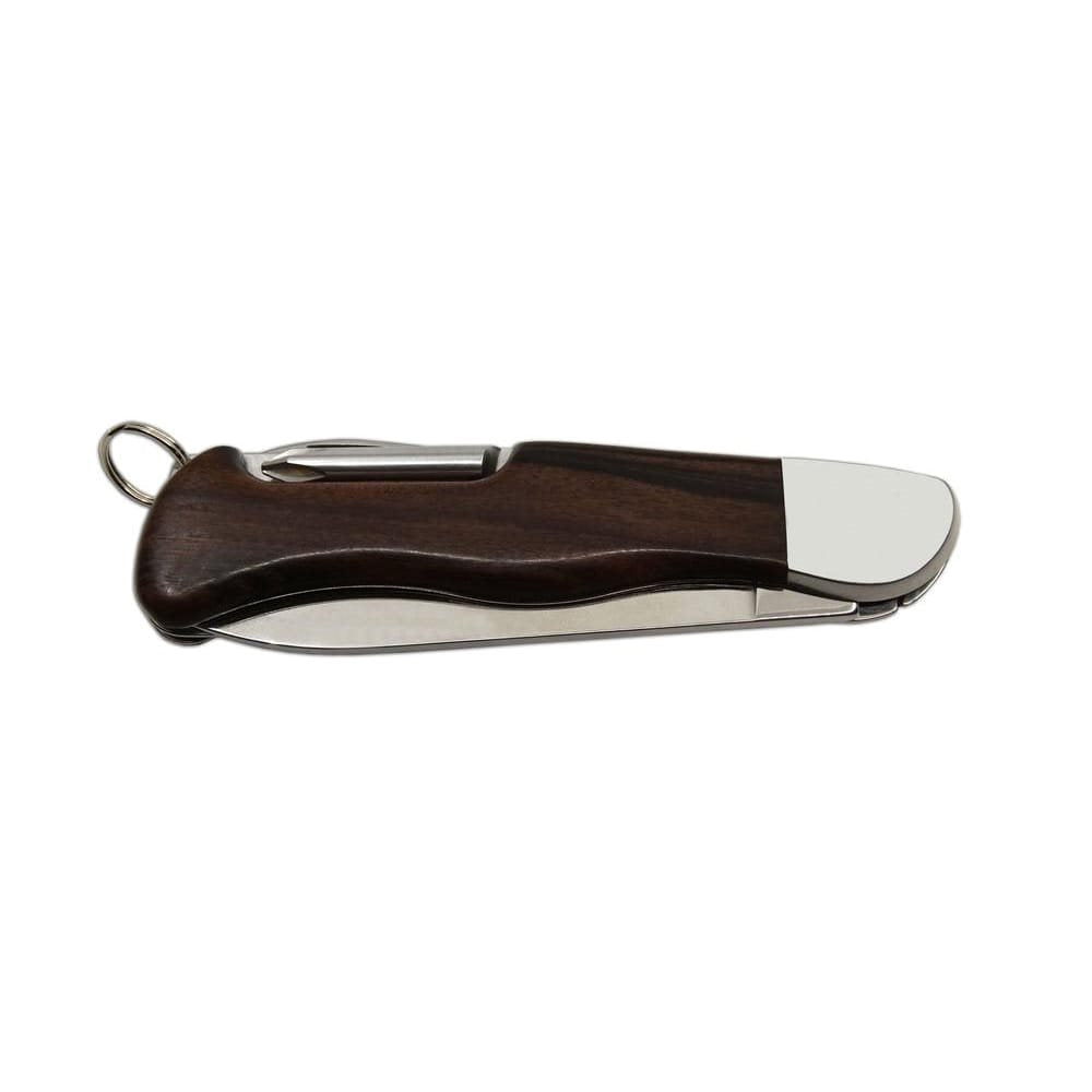 Cuchillo plegable HIKER 5BK/KP, hoja acero inoxidable 90 mm, mango madera, funda de cuero