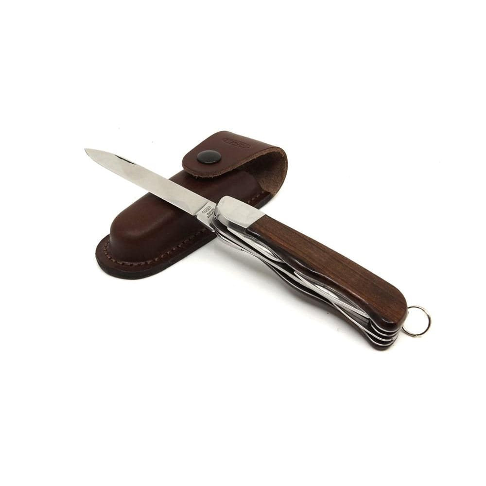 Navaja HIKER 6AK/KP, hoja acero inox 420, mango de madera, funda de cuero