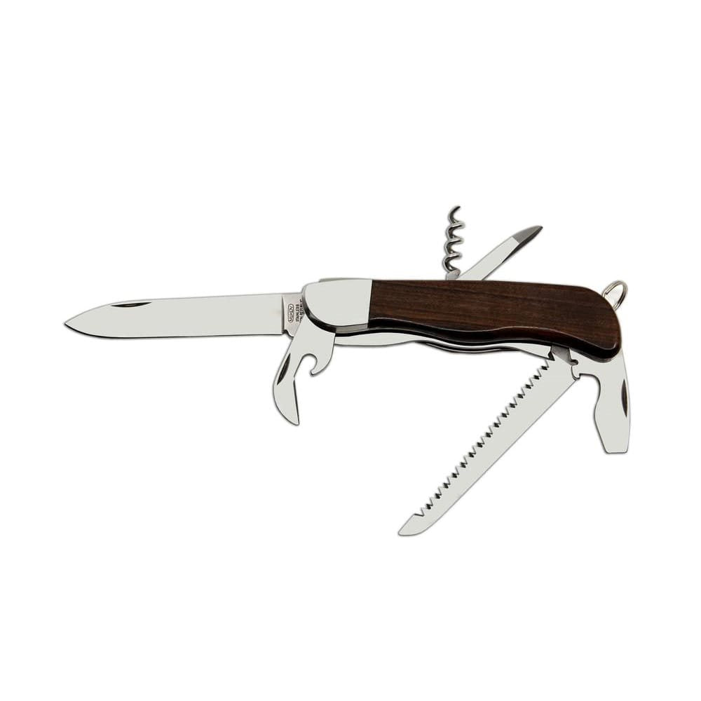 Navaja HIKER 6AK/KP, hoja acero inox 420, mango de madera, funda de cuero
