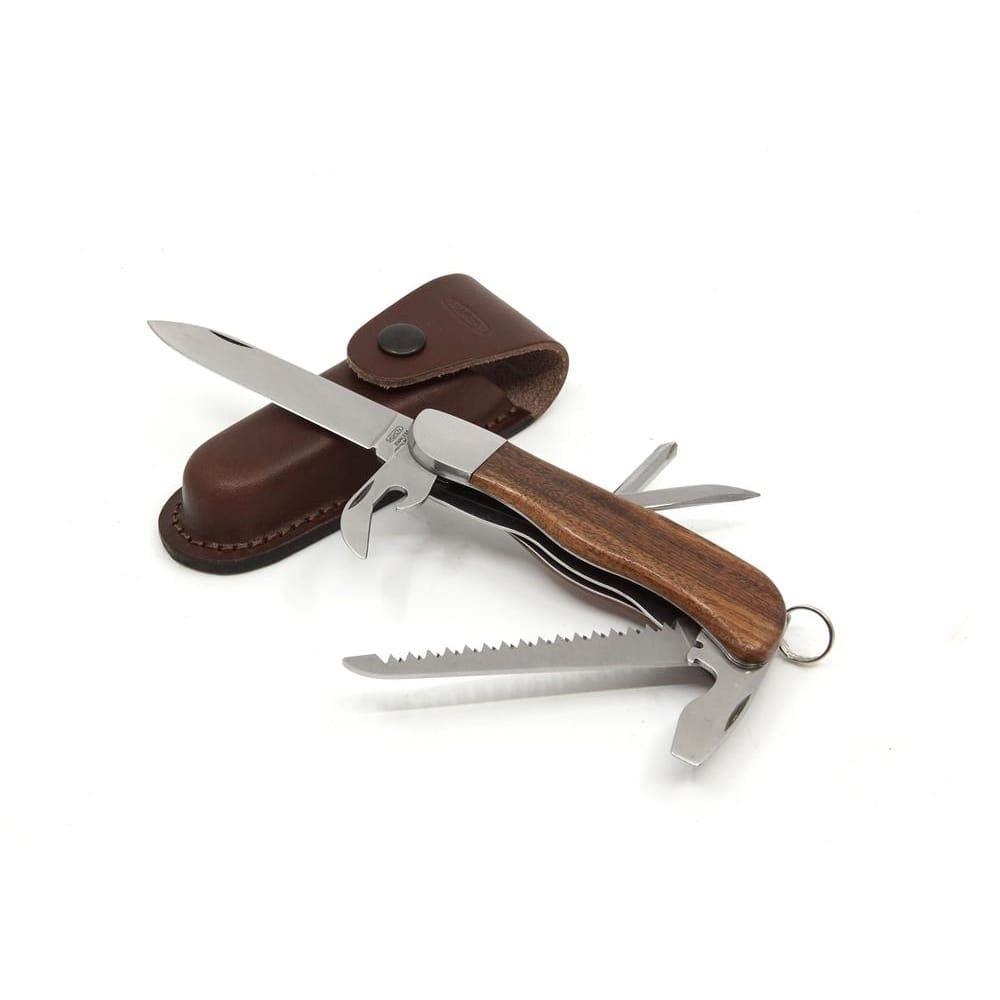 Navaja HIKER 6BK/KP acero inox con mango de madera y funda de cuero