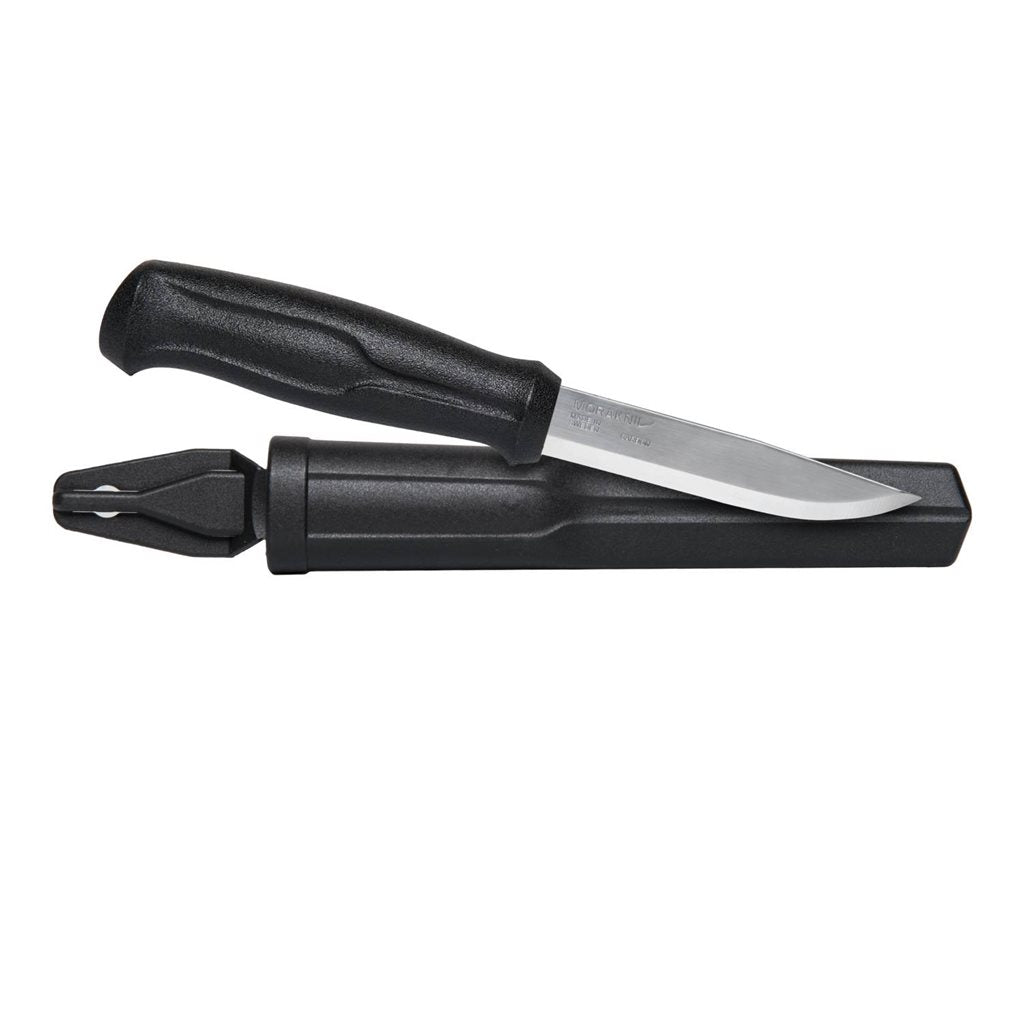 Cuchillo MORA 510 C negro con hoja de acero al carbono y funda con clip