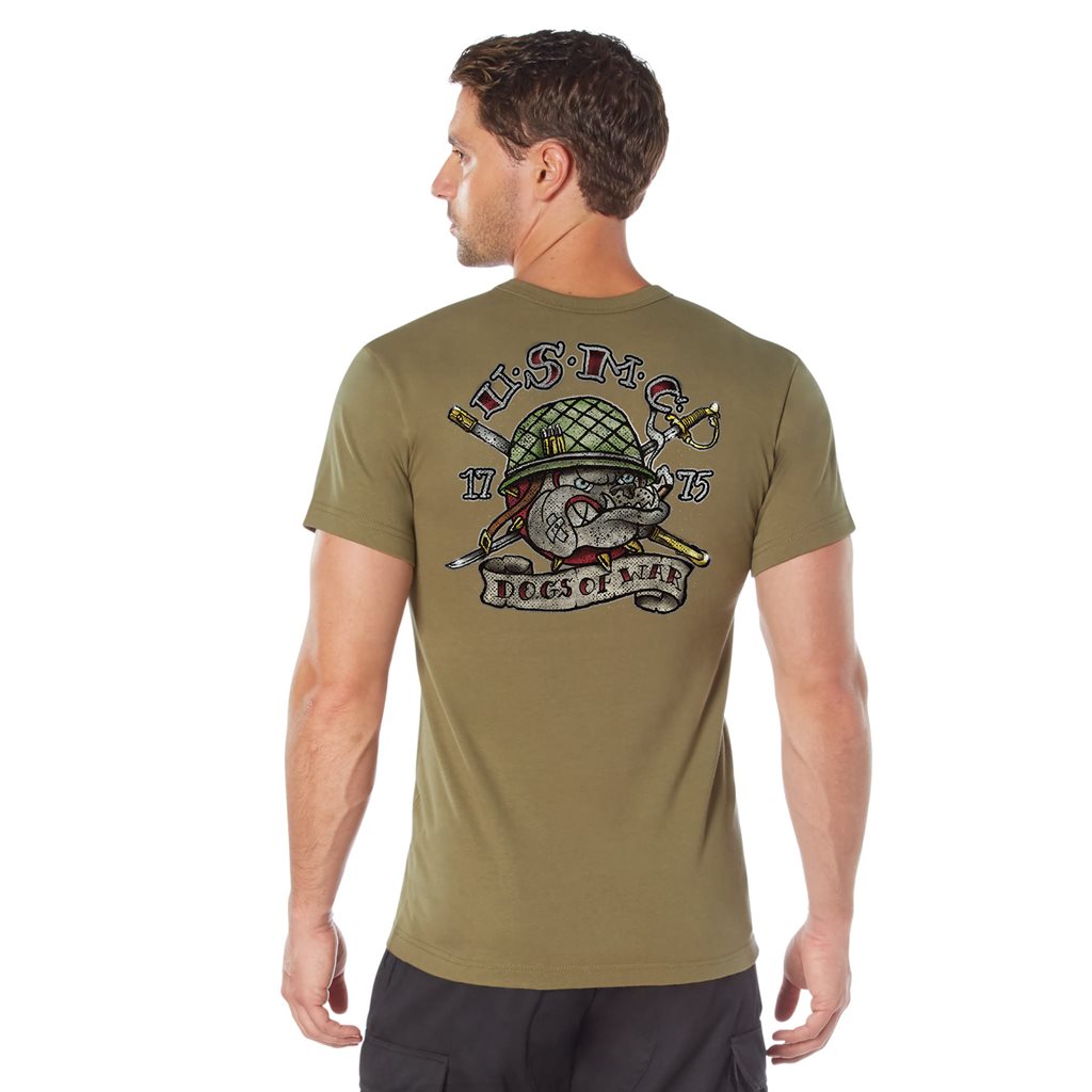 Camiseta USMC DOGS OF WAR color coyote, manga corta con motivo, costuras reforzadas