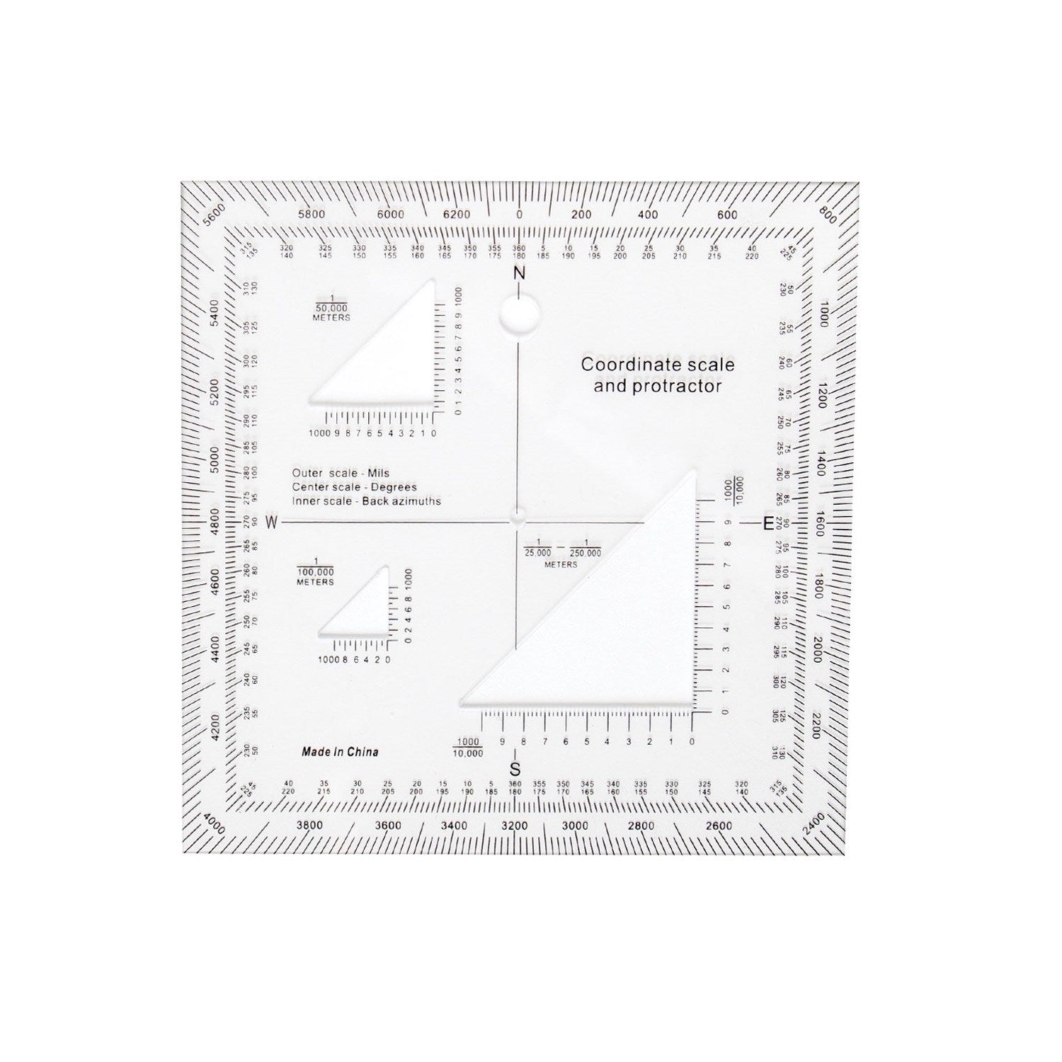 Regla de coordenadas y transportador transparente, PVC, 12,7 x 12,7 cm