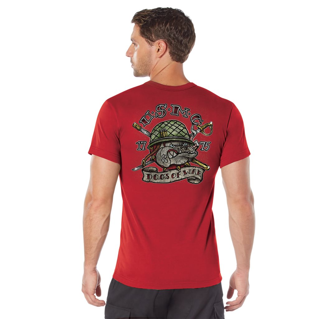 Camiseta USMC 'Perros de la Guerra' roja, algodón transpirable y costuras reforzadas