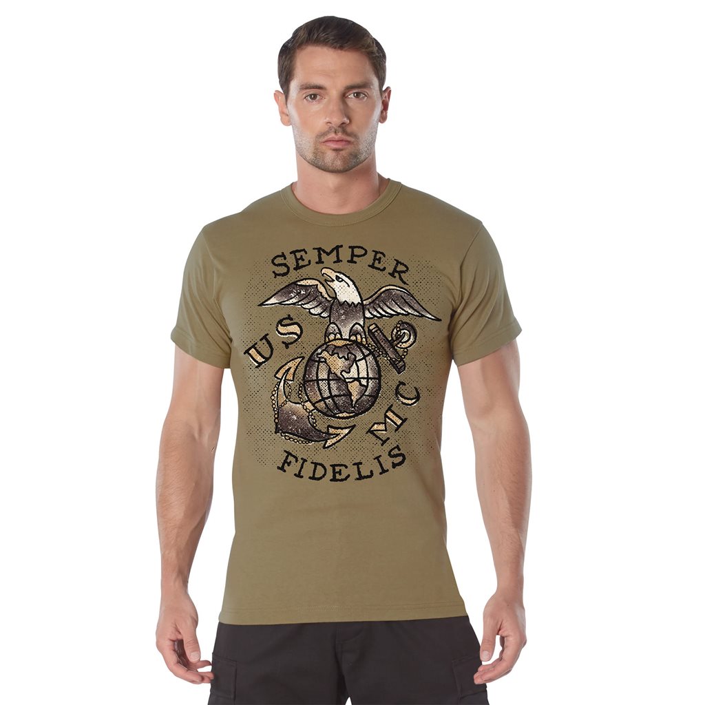 Camiseta USMC SEMPER FIDELIS color coyote con emblema
