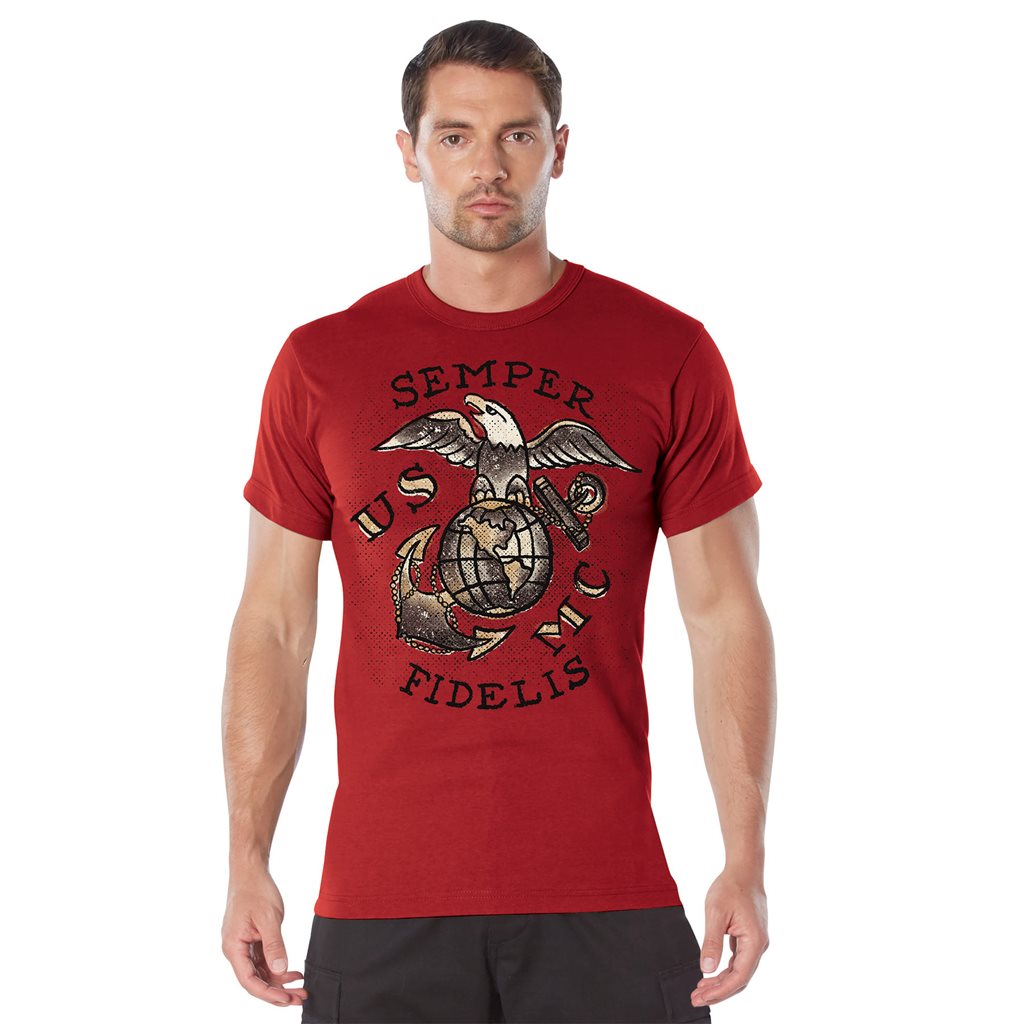 Camiseta roja USMC Seper Fidelis, algodón transpirable con costuras reforzadas
