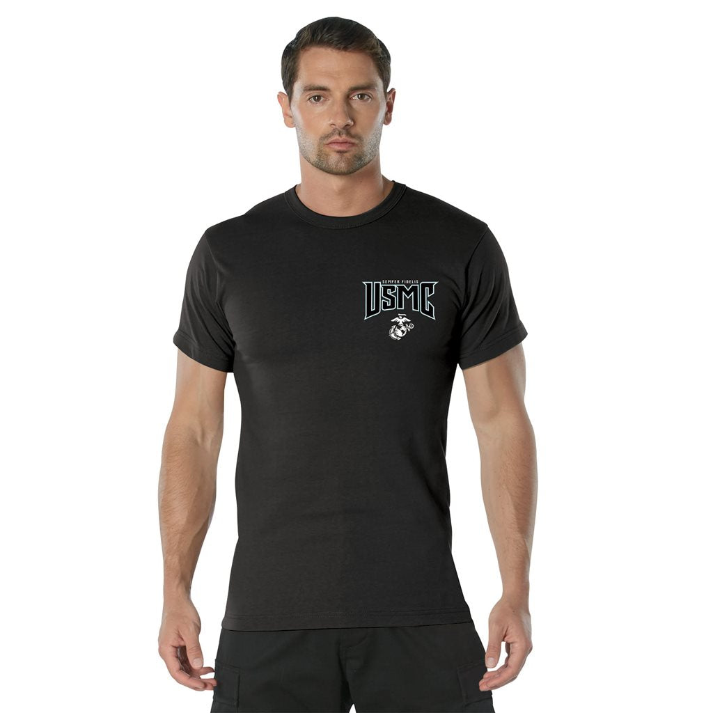 Camiseta USMC 'First to Fight' negra con logotipo de la Infantería de Marina