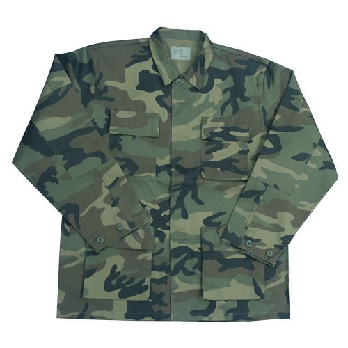 Blusa US BDU POLY Woodland - 4 bolsillos, codos reforzados, 65% poliéster 35% algodón