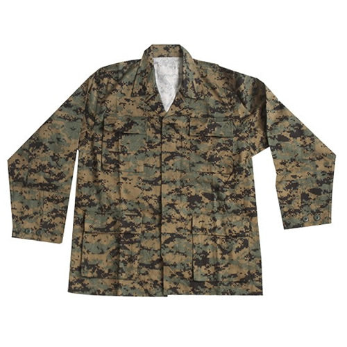 Chaqueta BDU Poly Digital Woodland, corte US, cuatro bolsillos delanteros y codos reforzados