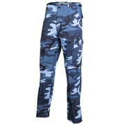 Pantalones US BDU tipo RANGER camuflaje azul cielo con bolsillos cargo y cintura ajustable