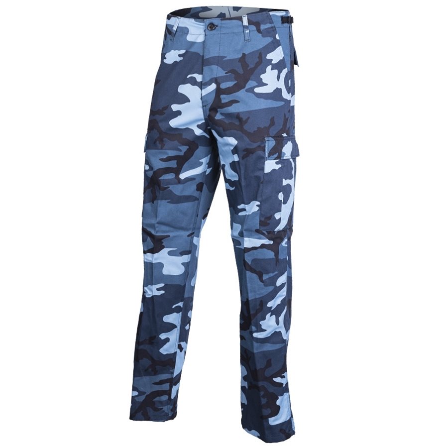 Pantalones US BDU tipo RANGER camuflaje azul cielo con bolsillos cargo y cintura ajustable