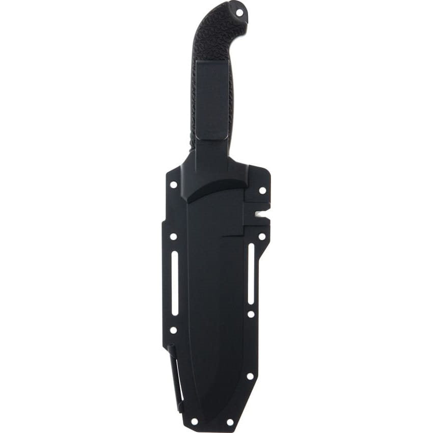 Cuchillo BEDROCK bushcraft negro, hoja Drop point de acero inoxidable AUS-8 y funda