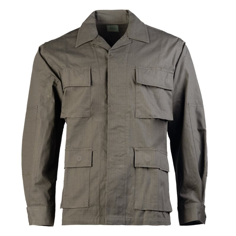 Blusa BDU US Mil-Tec rip-stop verde con cuatro bolsillos, codos reforzados y cierre de botones