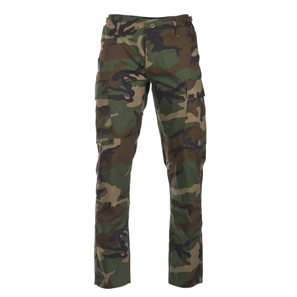 Pantalones BDU Slim Fit Woodland rip-stop, 100% algodón, con refuerzos en asiento y rodillas