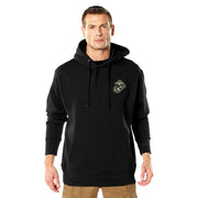 Sudadera USMC negra con capucha, estampado trasero DOGS OF WAR con bulldog militar y bolsillo canguro