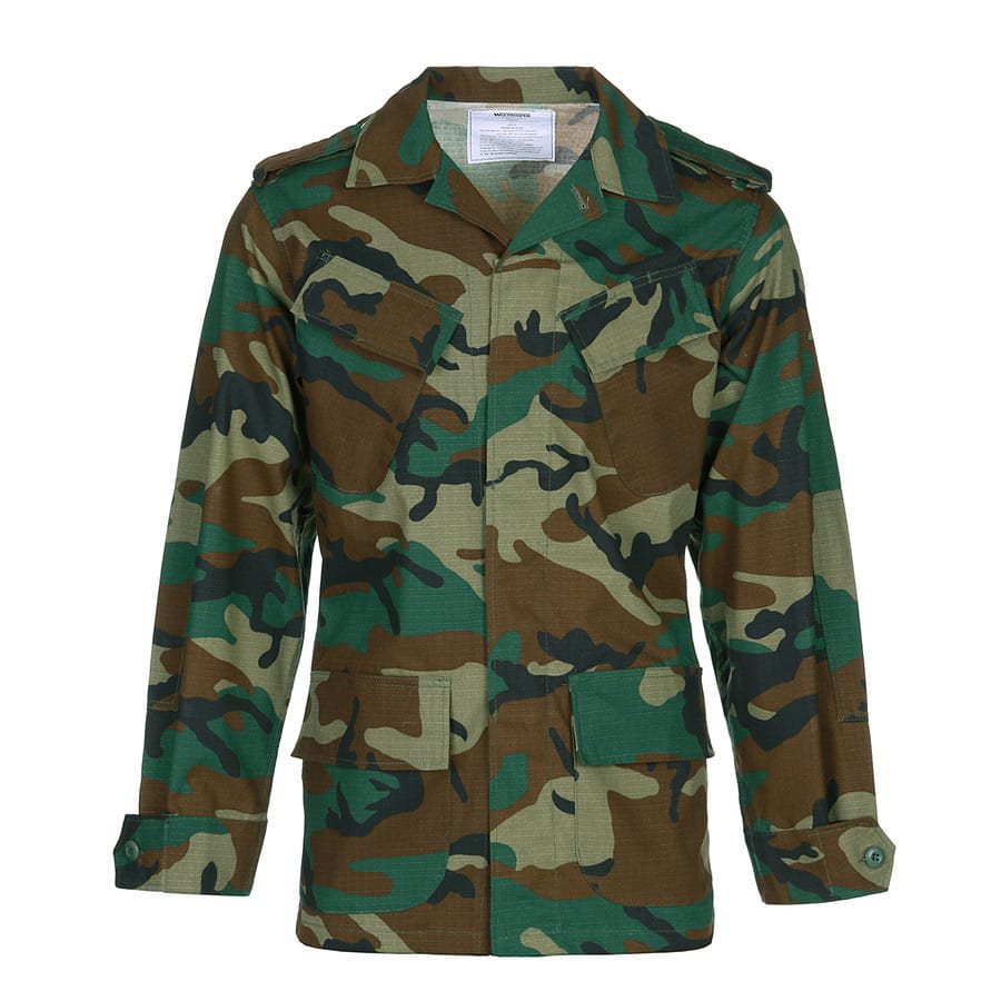 Completo BDU rip-stop Woodland 3 piezas: blusa, pantalones y gorra, camuflaje