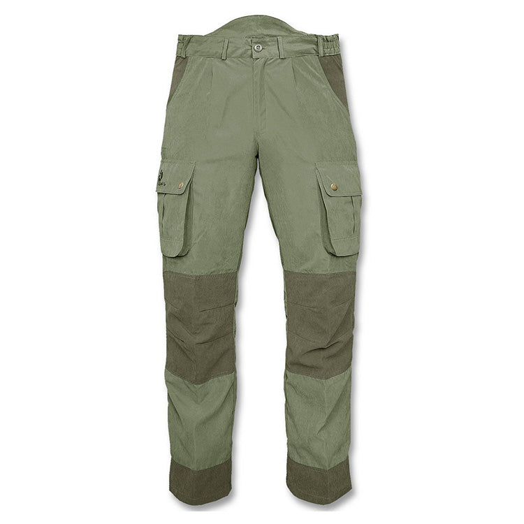 Pantalones HUNTER verdes de caza, cortaviento e impermeables, con bolsillos laterales y en el muslo