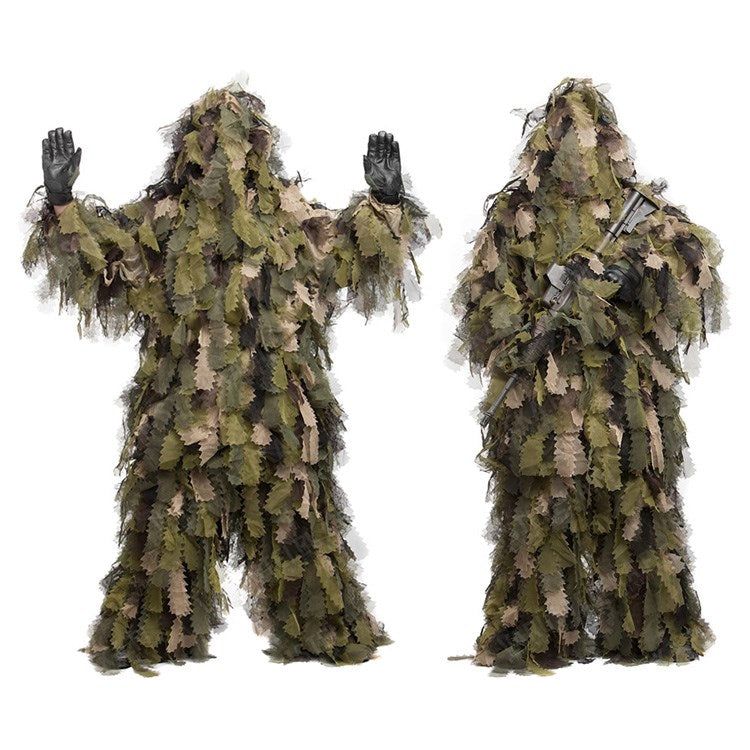 Traje ghillie Oak Leaf 3D Woodland: pantalón, chaqueta con capucha y envoltura, 100% poliéster