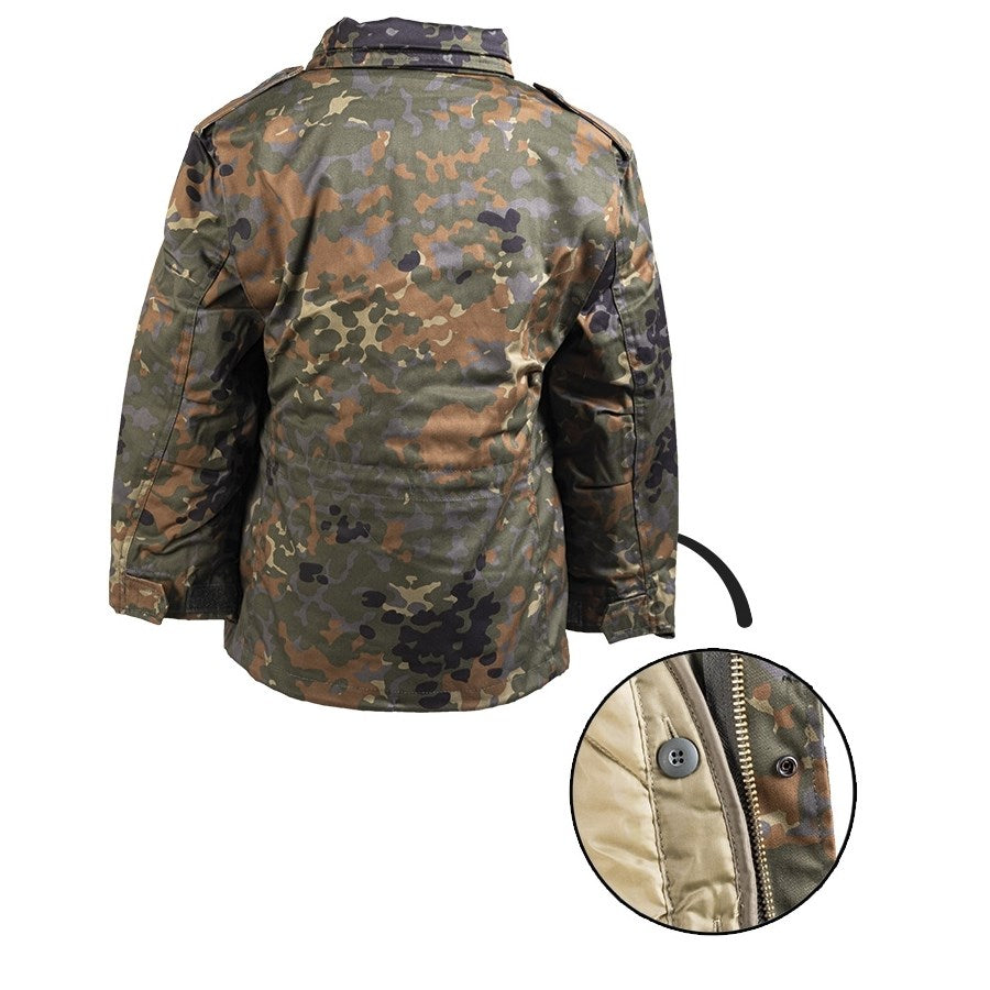 Chaqueta infantil estilo M65 Flecktarn con forro desmontable y capucha oculta