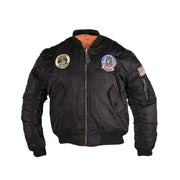 Cazadora bomber MA1® infantil negra con bolsillos frontales y bolsillo en manga