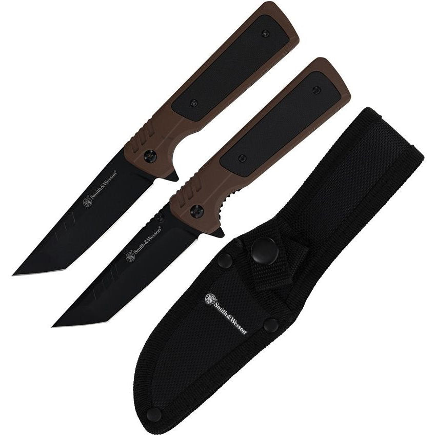 Set 1911: cuchillo fijo con funda y navaja plegable con hojas tanto recubiertas en negro