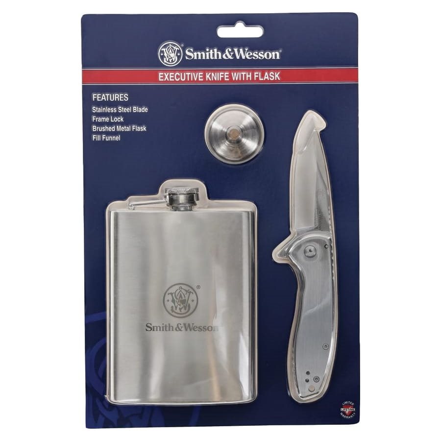 Set regalo: navaja plegable compacta, petaca y embudo
