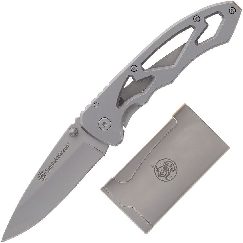Set cuchillo plegable CK400L con hoja de filo liso acabado satinado y mechero de gas