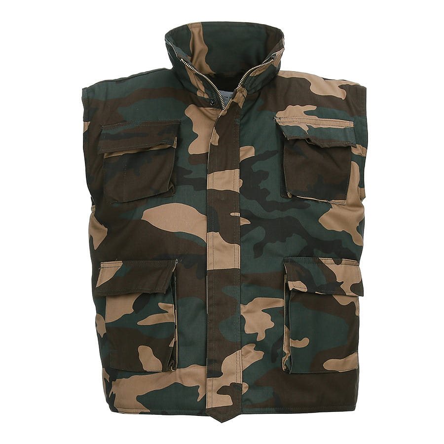 Chaleco infantil RANGER acolchado camuflaje, espalda alargada, 65% poliéster 35% algodon
