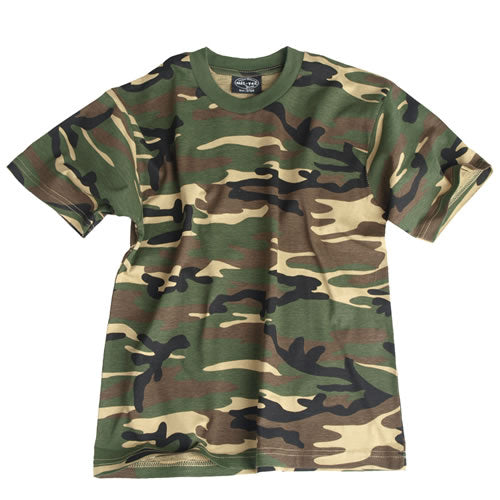 Camiseta infantil de algodón camuflaje US Woodland manga corta