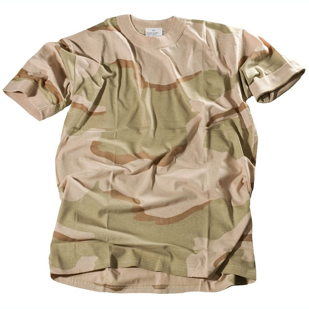 Camiseta infantil de algodón con camuflaje desértico 3-COL, manga corta