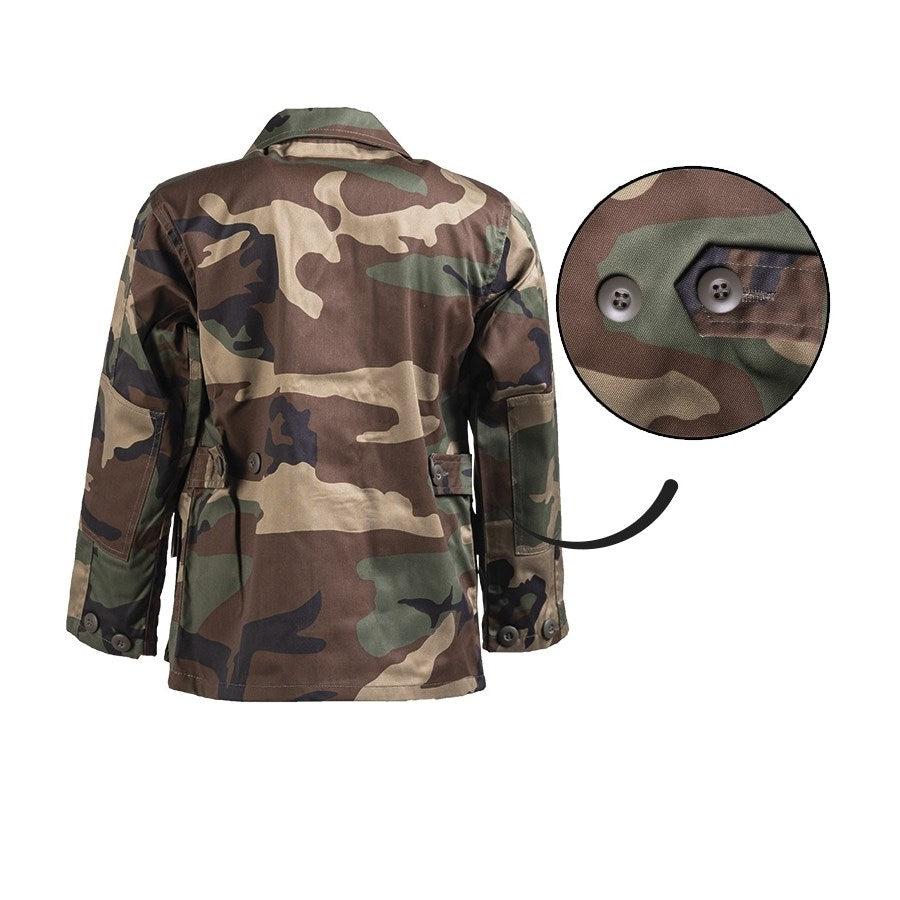 Blusa infantil camuflaje US BDU WOODAND, corte cómodo, material reforzado y cuatro bolsillos