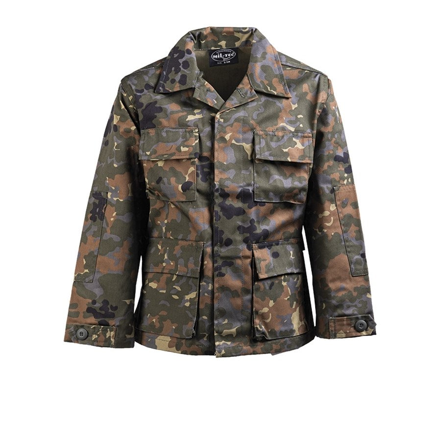 Blusa infantil camuflaje FLECKTARN estilo BDU con 4 bolsillos y puños ajustables