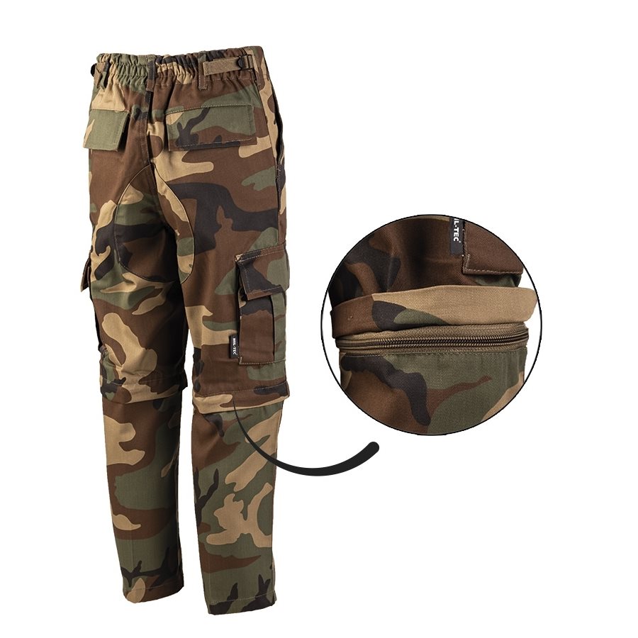 Pantalones infantiles US BDU ZIP-OFF WOODAND con refuerzos y múltiples bolsillos