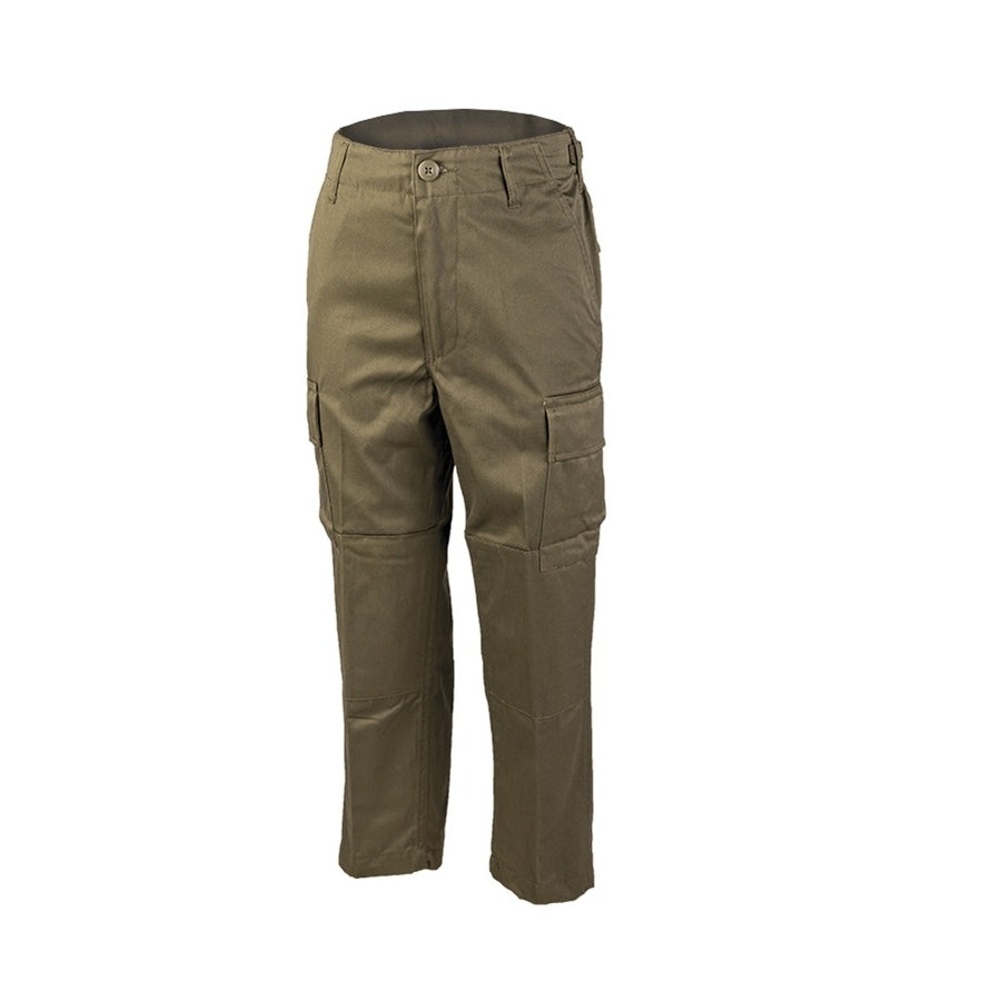 Pantalones infantiles estilo BDU verdes con refuerzos en asiento y rodillas y múltiples bolsillos