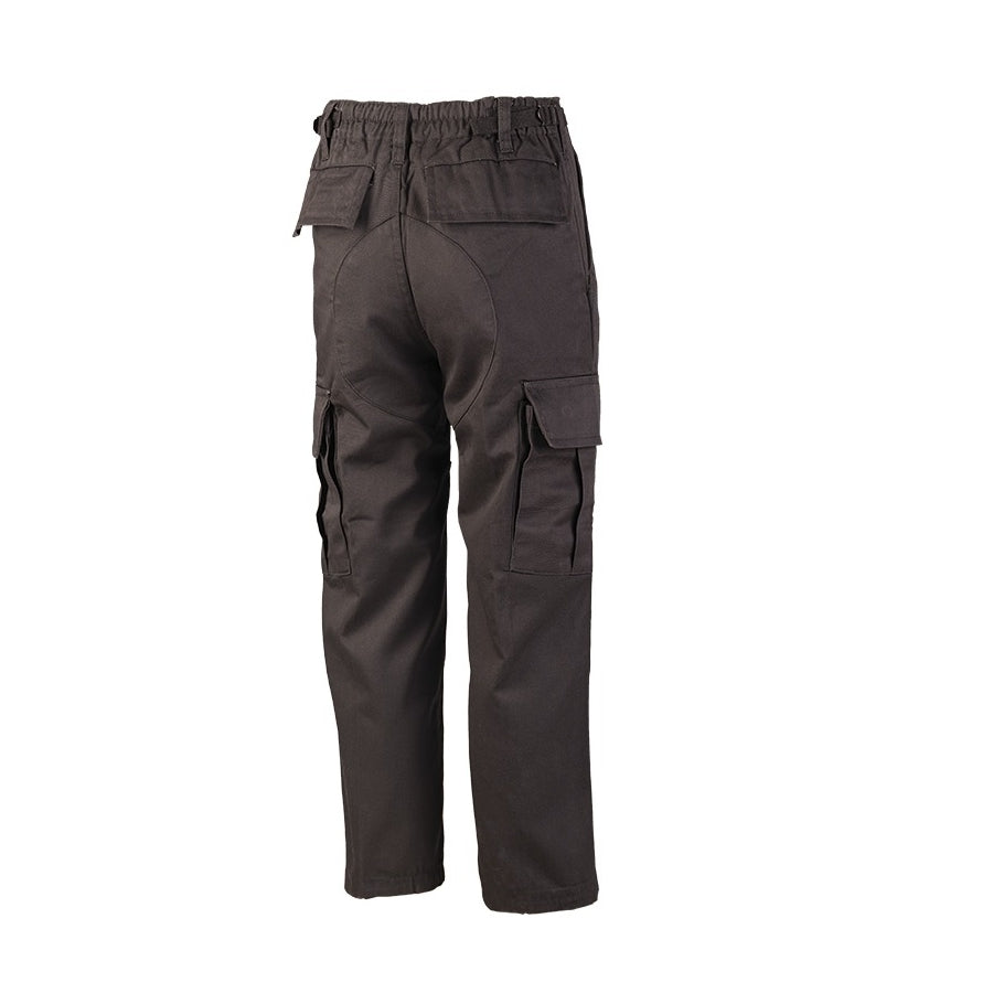 Pantalones infantiles BDU negros con refuerzos en asiento y rodillas y múltiples bolsillos