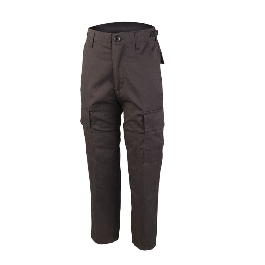 Pantalones infantiles BDU negros con refuerzos en asiento y rodillas y múltiples bolsillos