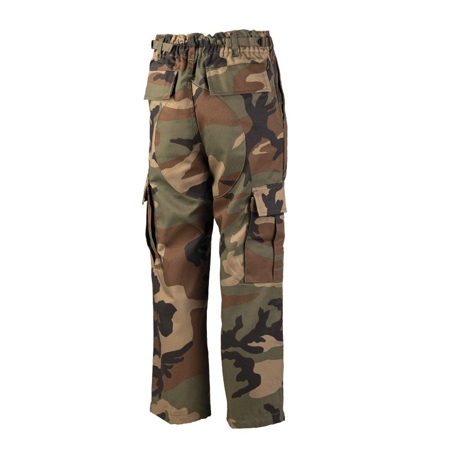Pantalones infantiles BDU Woodland con refuerzos en asiento y rodillas y múltiples bolsillos