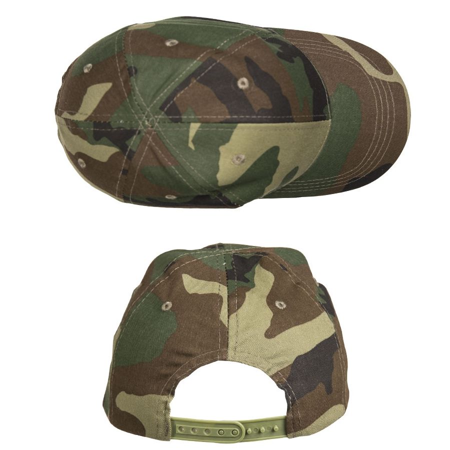 Gorra infantil tipo baseball camuflaje Woodland con visera y cierre ajustable