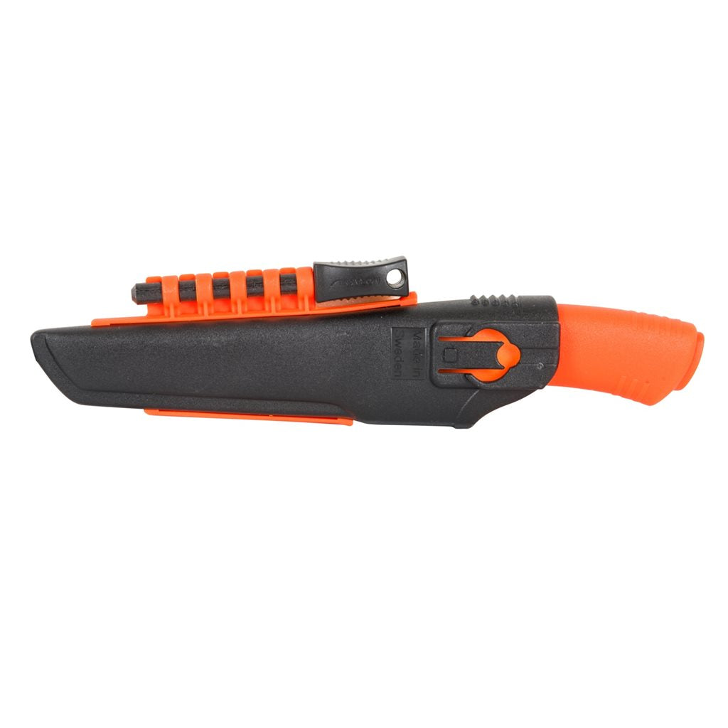 Cuchillo Mora Bushcraft Survival naranja, hoja de acero al carbono, 23,2 cm, funda plástica