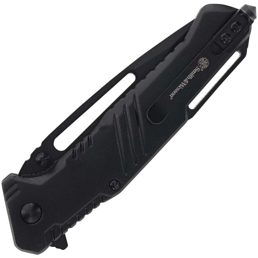 Navaja plegable táctica negra con hoja tanto y recubrimiento negro, cierre LinerLock