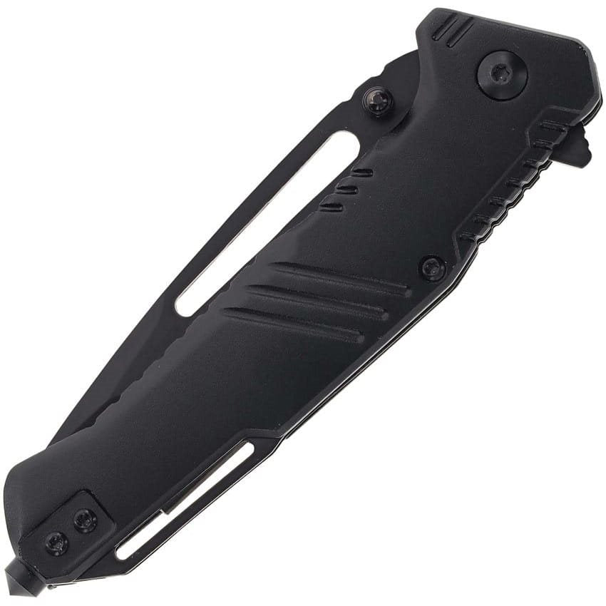 Navaja plegable táctica negra con hoja tanto y recubrimiento negro, cierre LinerLock