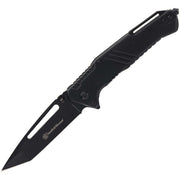 Navaja plegable táctica negra con hoja tanto y recubrimiento negro, cierre LinerLock