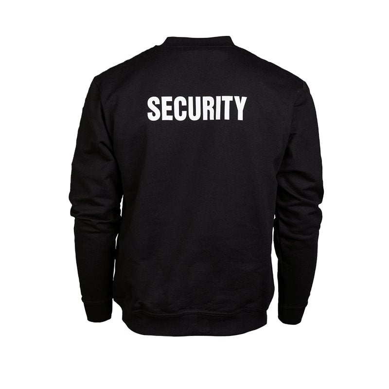 Sudadera negra con estampado 'SECURITY' en pecho y espalda, 100% algodón